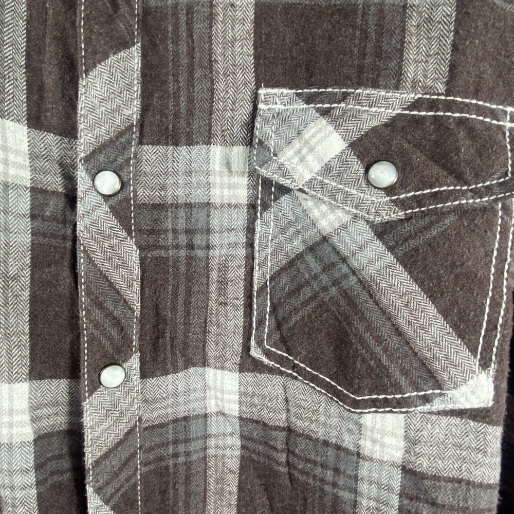 BKE Plaid Western Shirt XL Pearl Snap Flap Pockets Tailored Fit Rodeo Brown Soft - Picture 3 of 8
